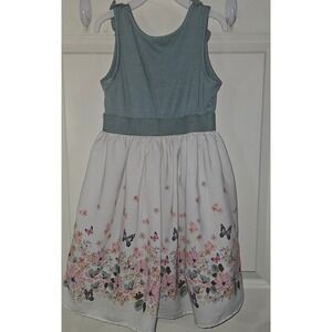 Max & Daisy Girls Sage Green Floral Butterfly Ruffle Dress Size 6X Easter Spring